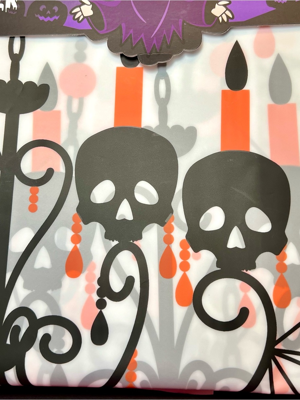 Halloween Skull Chandelier Peva Shower Curtain Black and Orange Metal Grommets
